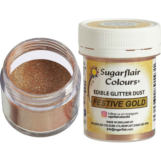 Sugarflair Colours - Edible Glitter Dust - Festive Gold - 10g